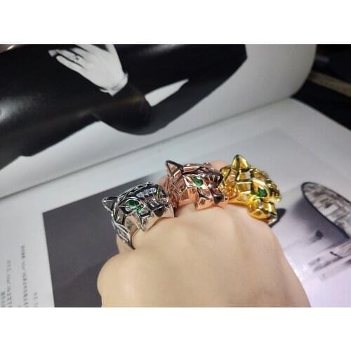 Fashion 925 sterling silver smooth panther ring women men green eyes leopard tiger eyes head finger ring famous brand jewelry