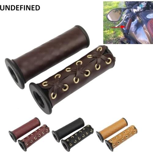 7/8" 22mm Motorcycle Grips Cover Vintage Leather Heavy Duty Handlebar Hand Grip for Honda Suzuki Indian Chief Classic Cafe Racer