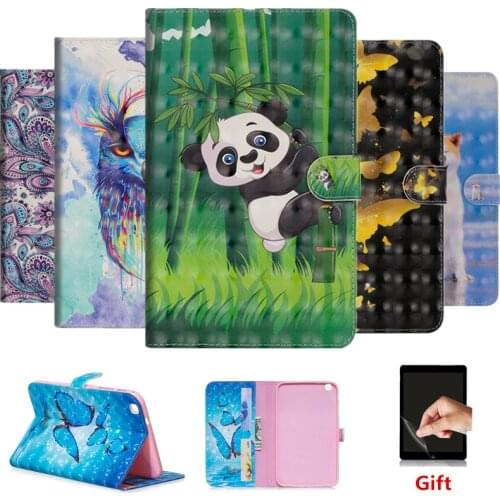 Cartoon 3D Case For Huawei MediaPad T3 8 KOB-L09 KOB-W09 8.0 inch PU Leather Flip Stand Protector Tablet Cover Card Slot +Film