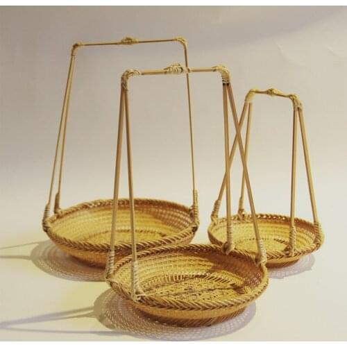 Non-toxic Natural PCS Bamboo Food Basket With Handles