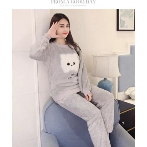 New 2020 Autumn Winter Warm Flannel Women Pyjamas Sets Thick Coral Velvet Long Sleeve Cartoon Sleepwear Flannel Pajamas Set Girl