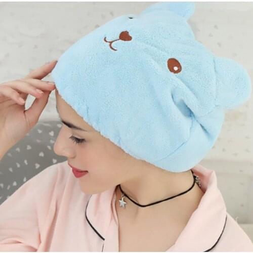 New Cartoon Bear Thick Coral Fleece Cotton Hair Dryer Hat Microfiber Super Absorbent Cute and Quick-drying Headscarf