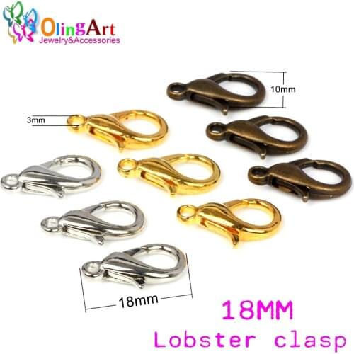 OlingArt 18mm 36pcs/lot Alloy Lobster Clasps Hooks Bronze/Gold-color/Silver-color for Necklace DIY Jewelry making Findings