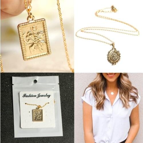 Saint Christopher Necklace Ladies Round Pendant Christ Prayer Charm Jewelry Bts Traveler Medallion Jewelry