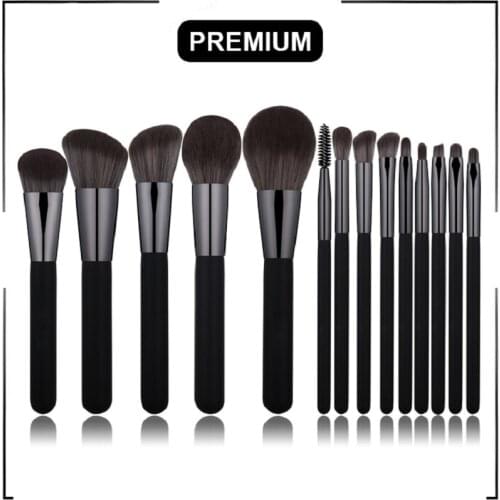 Wholesale Premium BLACK Makeup Brushes Foundation Powder Concealer Blending Eyeliner Eyeshadow 14Pcs Coesmetic Set Custom Label