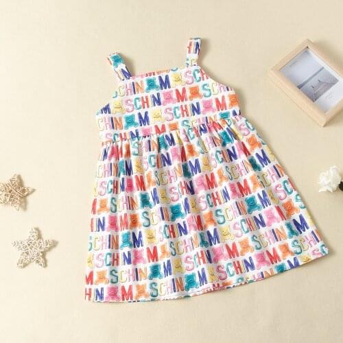 3-7Years Kid Girl’s Sweet Suspender Dress Summer Fashion Bear Letter Print Children A-line Princess Dress