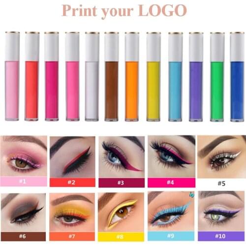 50pcs Print Your LOGO Colord Eyeliner Color Delineadores De Ojos Glitter Color WHITE Liquid Eye liner Waterproof Sweat Resistant