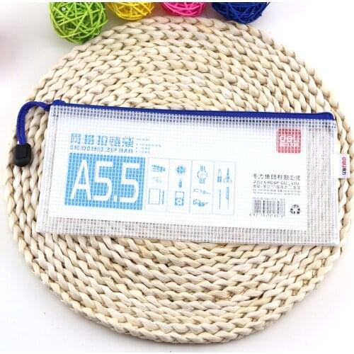 5pcs 5657 file transparent plastic grid zipper bag a5.5 official document pull side information bag