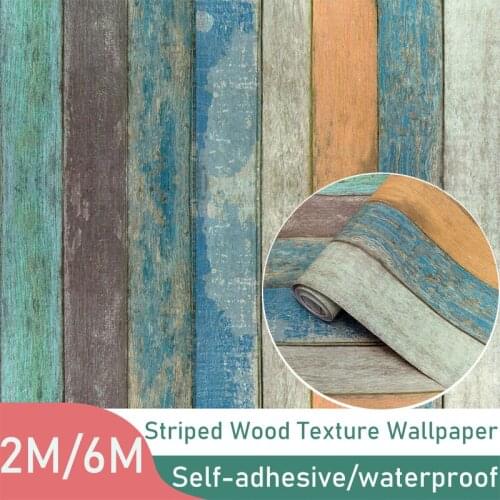 Retro Striped Wood Grain Self-Adhesive Wallpaper Floor Dormitory Home Renovation Background Wall Waterproof Home Decoration