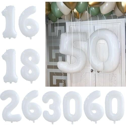 2pcs 30inch White Number Balloon Banner 18 21 30 40 50 60 Birthday Party Decoration Adult Birthday Letter Number Foil Balloons