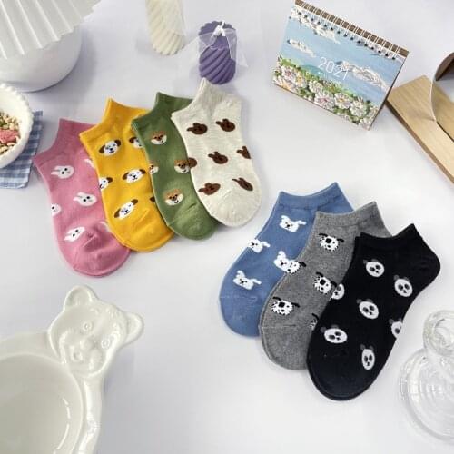 Cute Animal Spring Women Socks Short Korean Style Funny Cat Dog Panda Low Cut Ankle Short Sox Happy Soks Medias streetwear Sock