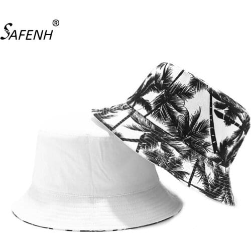 Unisex Printing Hip Hop Hat For Women Men Two Side Reversible Coconut Tree Bucket Hat Summer Fisherman Hat