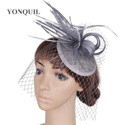 Vintage Grey Sinamay Fascinators Hats Good Bridal Hats Cocktail Hat Party Headwear With Veils Very Nice 17Color Available MSF227
