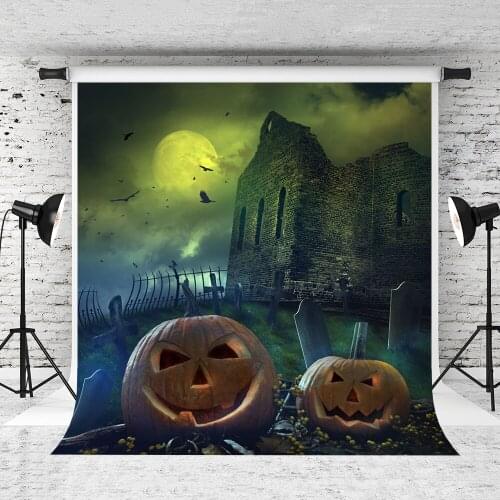VinylBDS 5X7FT Halloween Theme Night Photography Backgrounds Happy Pumpkin Backdrops Bat Castle for Children Photo Studio