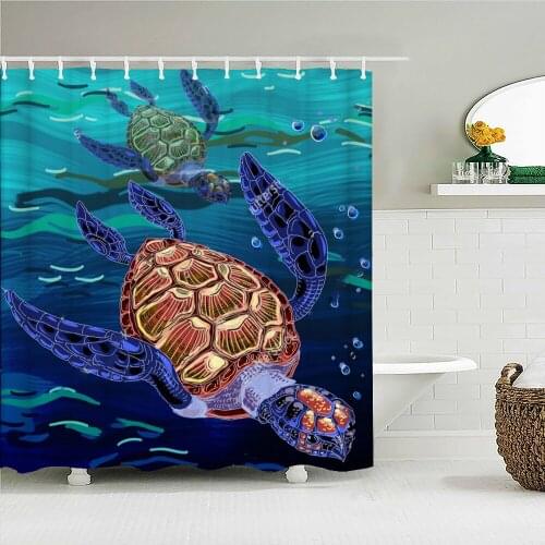 3D Sea Ocean Turtle Printed Shower Curtain Waterproof Frabic Polyester Bathroom Decoration Easily Hanging With Hooks 180x180cm