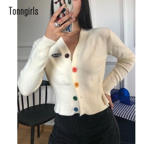 Tonngirls Knitted Cardigan Women Casual Long Sleeve Sweater Cardigan O Neck Y2k Vintage Cardigan Streetwear Winter Cardigan 2021