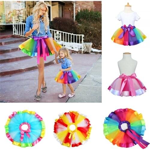 Mother Daughter Girl Women Rainbow Skirt Adult Kids Tutu Dancing Ballet Skirt Multicolour Petticoat Tulle Skirts 2020 New
