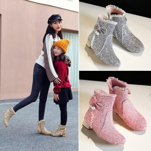 Big Size 31-43 New winter boot Parent-child shoes Korean style girl bowtie keep warm snow boots women casual ankle boots