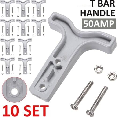 10pcs Grey T Bar Handle 50AMP 12-24V Handle Plug Connectors Tool and 20pcs Nuts & Bolts for Anderson Style Plug Connectors