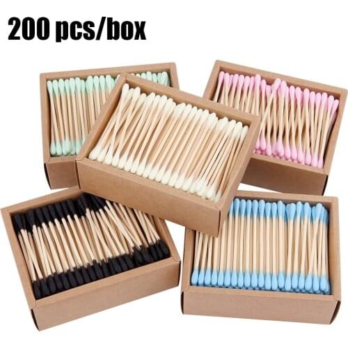200pcs/box Double Head Cotton Swab Bamboo Sticks Absorbent Cotton Disposable Cotton for Beauty Makeup Nose Ears Cleaning