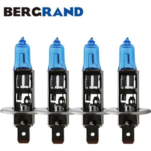 4PCS H1 P14.5s 12V 55W 4300K Super Bright White Car Halogen Headlight Lamp Bulbs Fog Lights Quartz Glass Car Blue Glass Globe