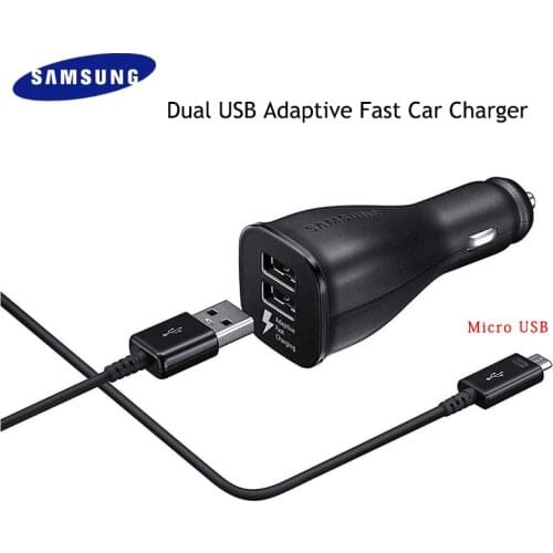 Samsung Car Charger Dual USB Adaptive Fast Charging Adapter 1M/1.5M Micro Cable For Galaxy S6/S7 Edge Note 4 5 J3 J5 J7 C5 C7 C9