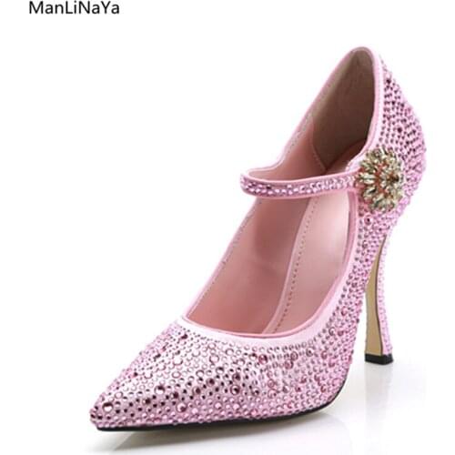 Glitter Crystal Floral Women Pumps Brand Design Pointed Toe Women Wedding Dress Shoes Runway Strange Style Heel Mary Janes Heels