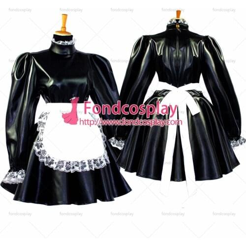 Black-white Sexy Sissy Maid Faux Leather Pvc Dress Lockable Uniform Cosplay Costume Custom-made[G652]