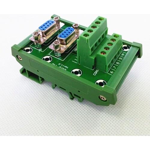 D-SUB DB9 DIN Rail Mount Interface Module,Double Female Header Breakout Board, Terminal Block, Connector