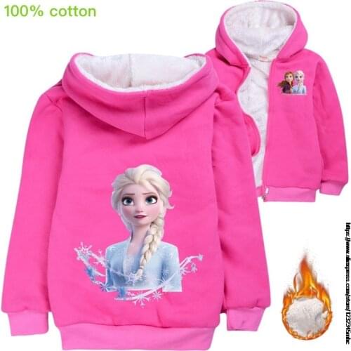 Disney Frozen Elsa Kids Coat Winter Outfit with Fur Hood Thicken Warm Boys Girls Clothes Cotton Cartoon Hoodies