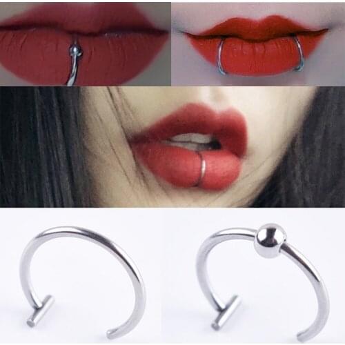 Women lips Rings Medical Titanium steel Nose Ring Fake Nose Ring Septum Piercing Clip On mouth Ring Fake Piercing Body Clip Hoop