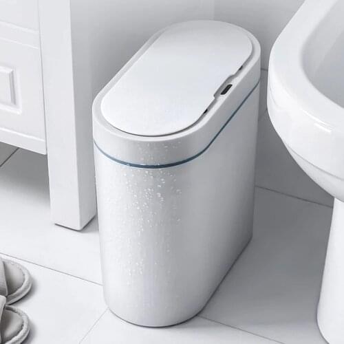 Electronic Automatic Trash Can Smart Sensor Household Bathroom Toilet Trash Can Waterproof Narrow Seam Sensor Bin Smart EB5TC