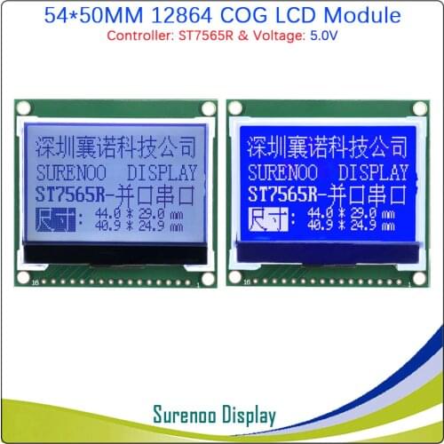 54X50MM 12864 128X64 COG Graphic LCD Module Display Screen LCM Build-in ST7565P/R Support Parallel / Serial SPI