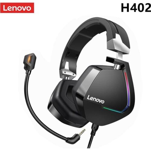 Lenovo Gaming Headset H402 Wired Earphones Surround Sound RGB Colourful Light Deep bass in-ear with Mic for PC Laptop Gamer Head
