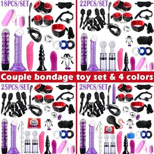 SM Sex Toys Dildo Anal plug Sex Slavery Suit Game Leather Bondage Handcuffs Whipping Unisex Couples Adult Accessories Set Metal