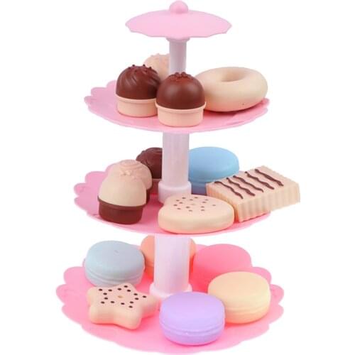 Pretend Play Cookies and Desserts Tower Toy Set - 6 Cupcakes, 4 Cookies, 6 Macarons, Play Food Toy Set for Kids Boys and Girls