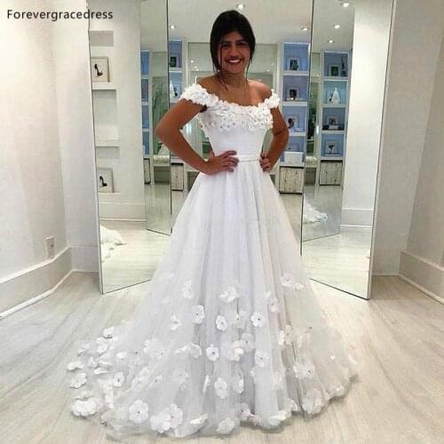 Hot Sale Flowers Wedding Dresses A Line Off Shoulder Long Bridal Gowns Tailor Made Plus Size Available