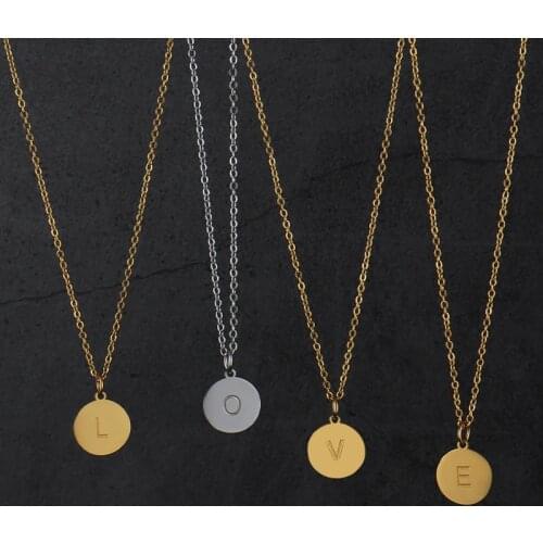Fashion Gold Chain Initial Charms Necklace Stainless Steel Disc Pendant Letters Single Name Necklaces For Women Jewelry