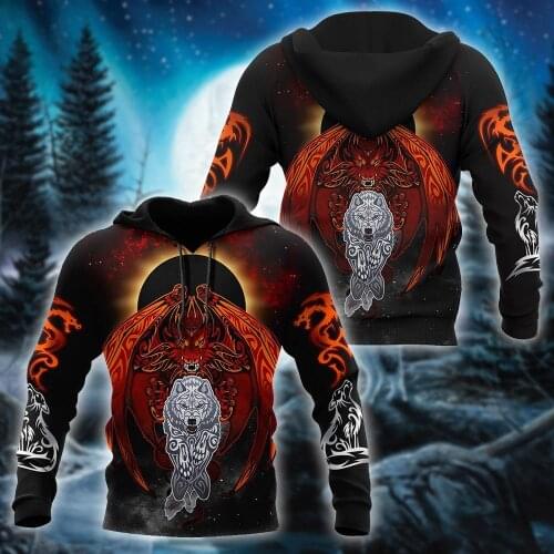 Dragon And Wolf 3D All Over Printed Fashion Mens Autumn Hoodies Sweatshirt Unisex Streetwear Casual Zip Jacket Pullover KJ498