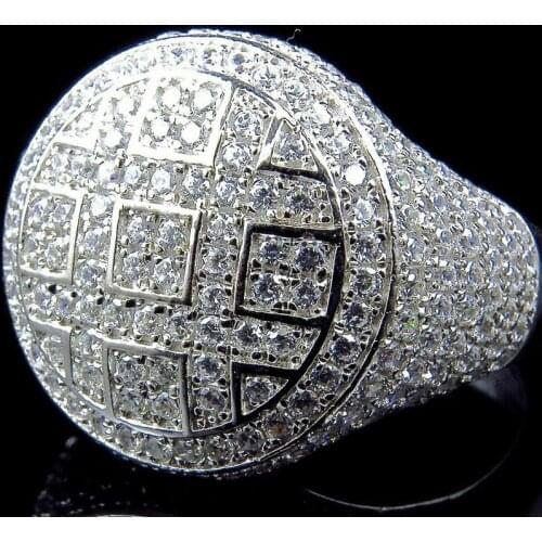Milangirl Round Rings Mens Silver Color Iced Out Cubic Zircon Jewelry Ring Gifts gifts for men