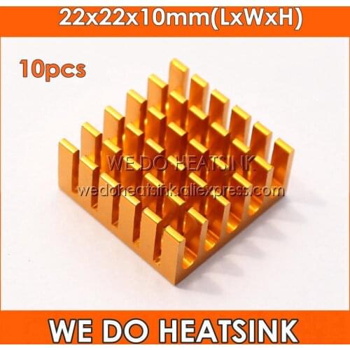 WE DO HEATSINK 10pcs 22x22x10mm Aluminum Radiator Heat Sink Golden Anodized For CPU and Metal Ceramic BGA Packages and PC