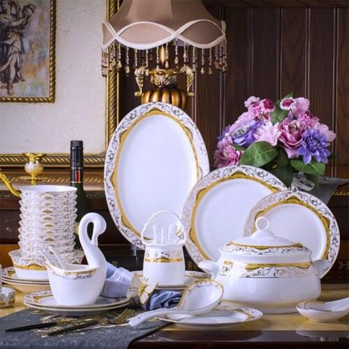 60 Heads Dish set home simple European jingdezhen ceramics Chinese bowl plate combination dishes and plates sets