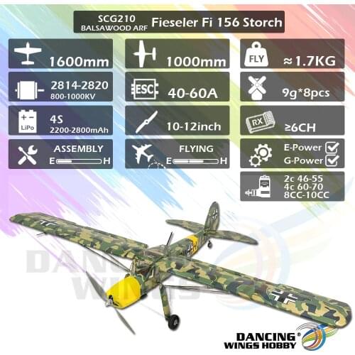 2020 New SCG21 Fieseler Fi 156 Storch 1600mm (63") Balsa Storch Balsa ARF PNP RC Airplane Film Covering Finished