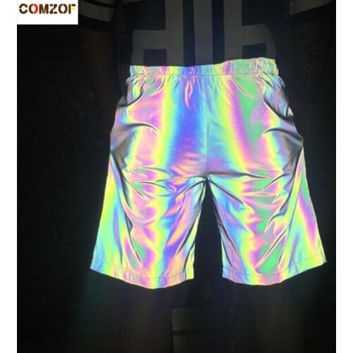 New arrival men women colorful reflective shorts hip hop streetwear workout night joggers club dance shiny sportswear shorts