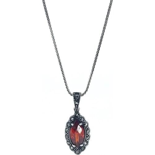 Shuttle Cut Marcasite Red Silver Necklace