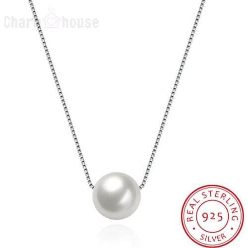 925 Sterling Silver Natural Stone Shell Pearl Pendant Necklace for Women 16 inch Box Chain Mme Collier Wedding Jewelry Gifts