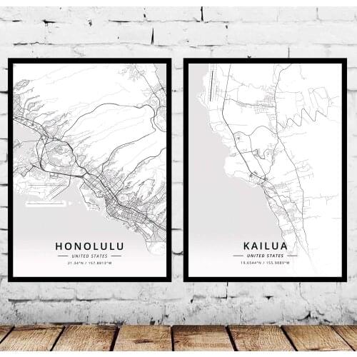Honolulu Kailua HI Hawaii USA United States of America Map Poster