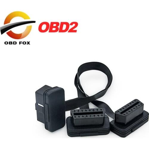 Flat+Thin As Noodle OBDII OBD 2 OBD2 16 Pin ELM327 Male To Dual Female Y Splitter Elbow Extension Connector Cable free shipping