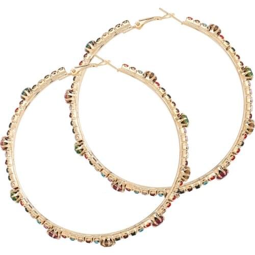 Colour Earrings for women hoop Mixed color Large Jewellery Copper Rhinestone Round Vintage Charm Girl Gift Punk 2020