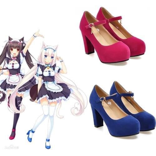 Nekopara - Chocolate Vanilla Maidservant Lolita Blue and Red Cosplay High Heels Shoes Halloween Accessories